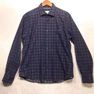 Peter Millar Mens Long Sleeve Corduroy Flannel Shirt Sz.Large/Navy Blue Plaid